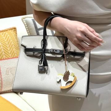 최고퀄 에르메스 올수공 버킨 25 Craie & Noir 엡송 셀리에 가죽 은장