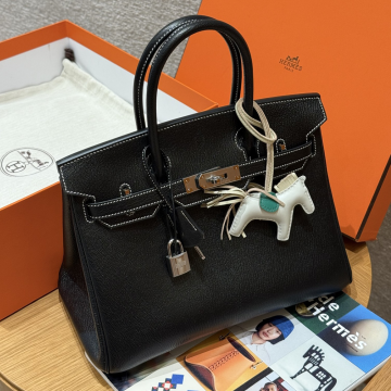 최고퀄 에르메스 올수공 버킨 30 Noir & Gris Perle 염소 가죽 은장