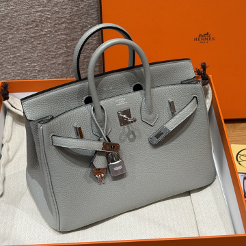 최고퀄 에르메스 올수공 버킨 25 Gris Mouette 클레망스 가죽 은장
