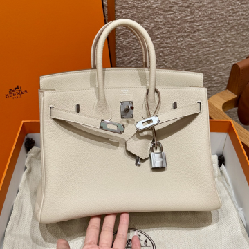 최고퀄 에르메스 올수공 버킨 25 Craie 토고 가죽 은장