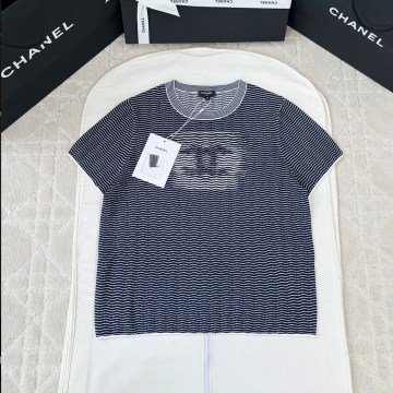 최고퀄 샤넬 26C CC 웨이브 니트 반팔 네이비