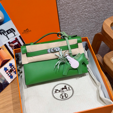 최고퀄 에르메스 올수공 켈리 포쉐트 Vert Yucca 스위프트 가죽 은장