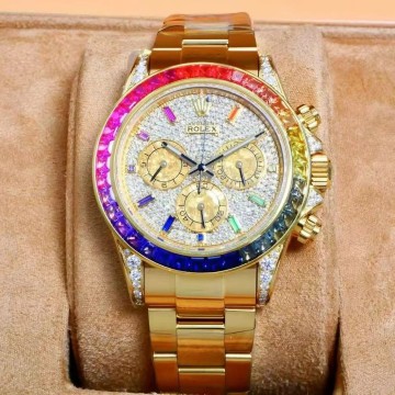 최고퀄 RX공장 롤렉스 데이토나 레인보우 파베 다이얼 레인보우 베젤 옐로우 골드 금통 40mm 116568